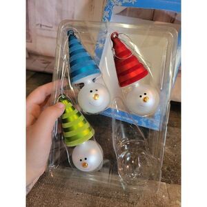Target 2006 snowman face blown glass ornament Xmas Decor set
